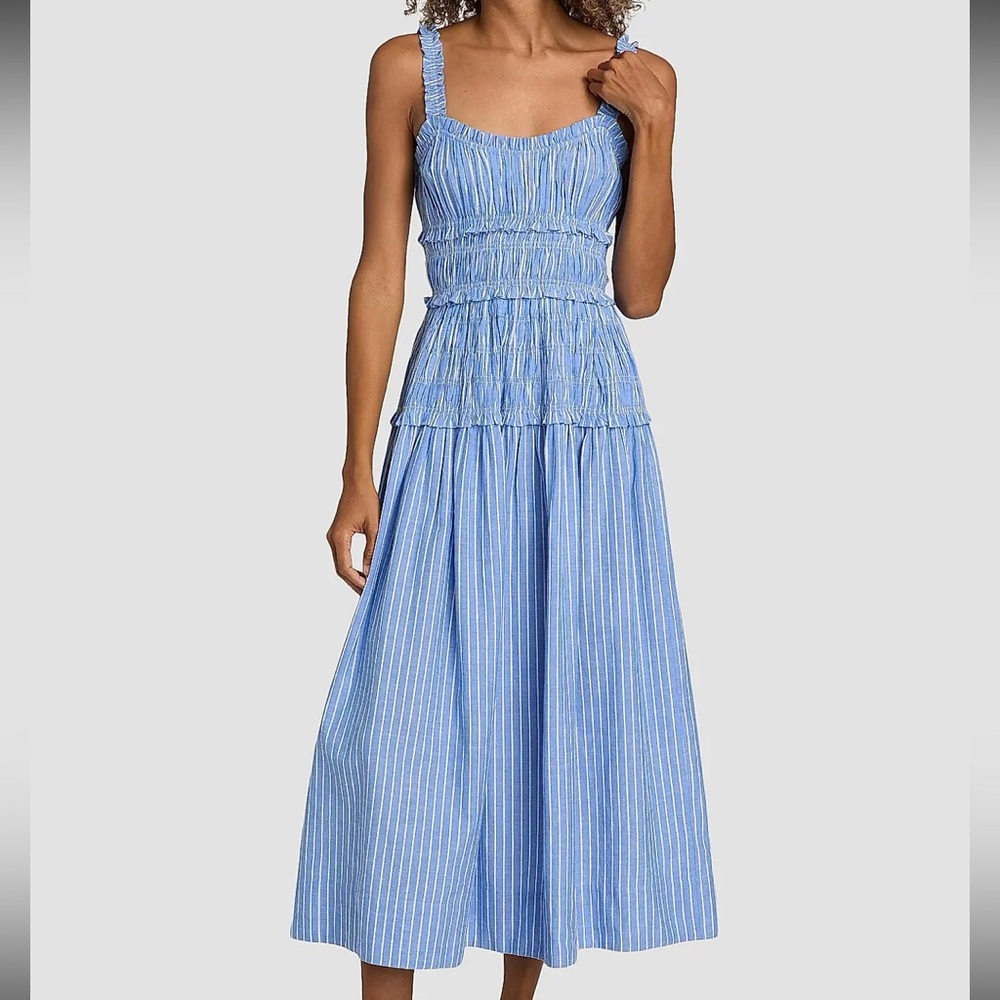 DÔEN Marianne Striped Cotton Midi-Dress, SIZE SMALL